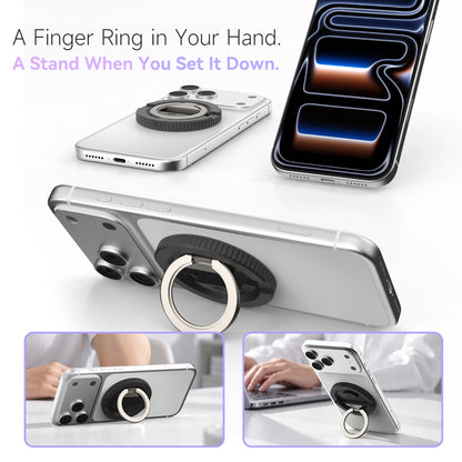 MagoX Magnetic Ring folds out to support a phone as a stand for hands-free viewing.