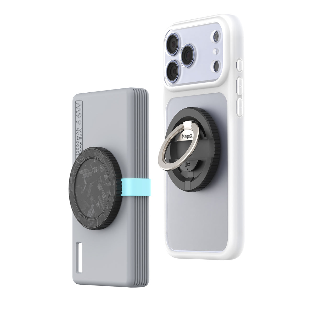 MagoX Magnetic Ring phone holder attached to the back of a smartphone, featuring a compact black magnetic ring design.