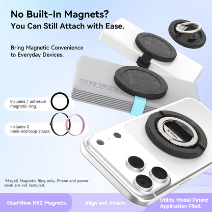 MagoX Magnetic Ring adds magnetic convenience to devices without built-in magnets, featuring dual-row N52 magnets.